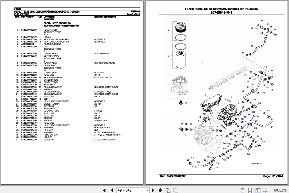Fendt Tractor 1038 LRC Gen2 Parts Catalog F536003 02.2020