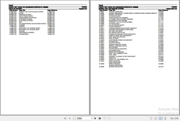 Fendt Tractor 207 Vario S3 Parts Catalog F300000 06.2020 1