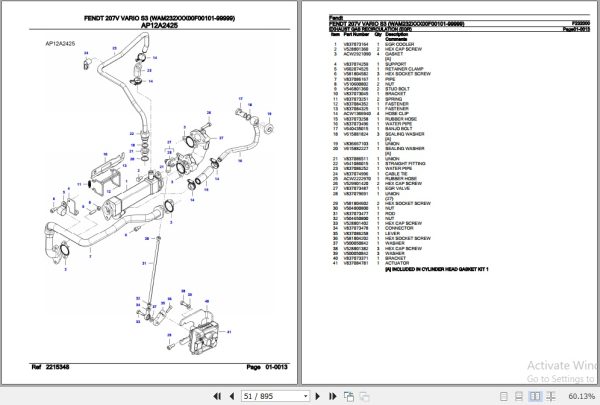 Fendt Tractor 207V Vario S3 Parts Catalog F232000 01.2020 2