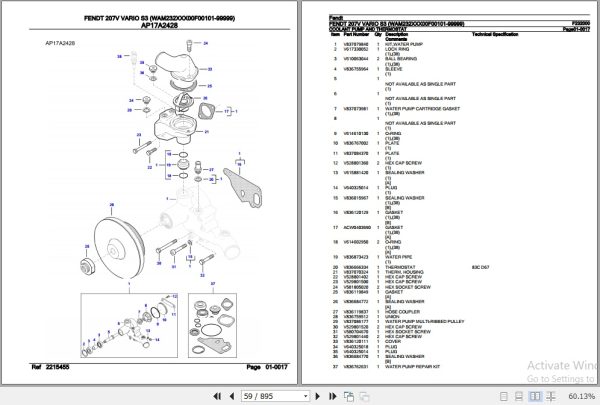 Fendt Tractor 207V Vario S3 Parts Catalog F232000 01.2020 3