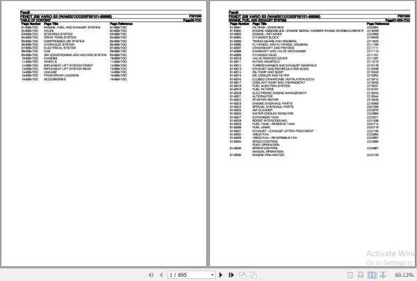 Fendt Tractor 208 Vario S3 Parts Catalog F301000 06.2020 1