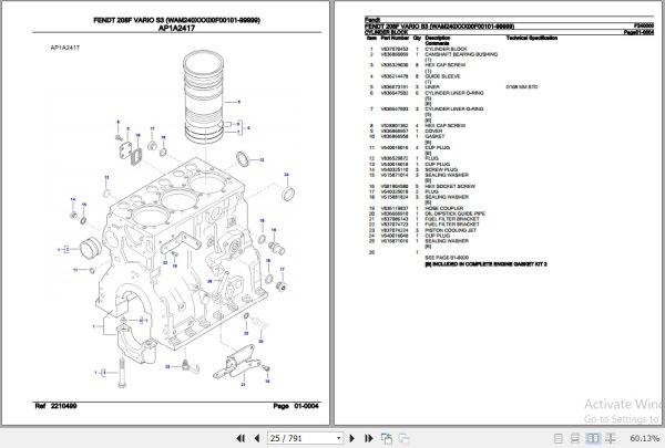 Fendt Tractor 208F Vario S3 Parts Catalog F240000 01.2020 2
