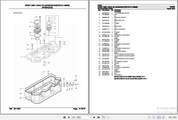 Fendt Tractor 208V Vario S3 Parts Catalog F233000 01.2020 3