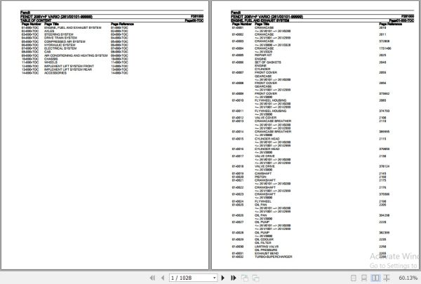 Fendt Tractor 208VF Vario Parts Catalog F261000 01.2020 1