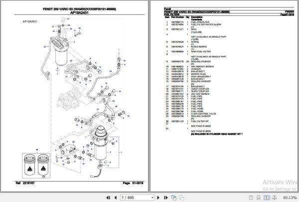 Fendt Tractor 209 Vario S3 Parts Catalog F302000 06.2020 2