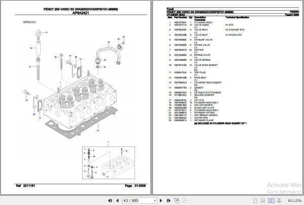 Fendt Tractor 209 Vario S3 Parts Catalog F302000 06.2020 3