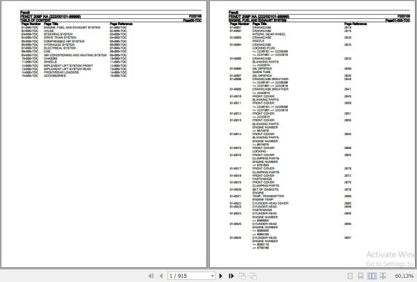 Fendt Tractor 209P NA Parts Catalog F222105 01.2020 1