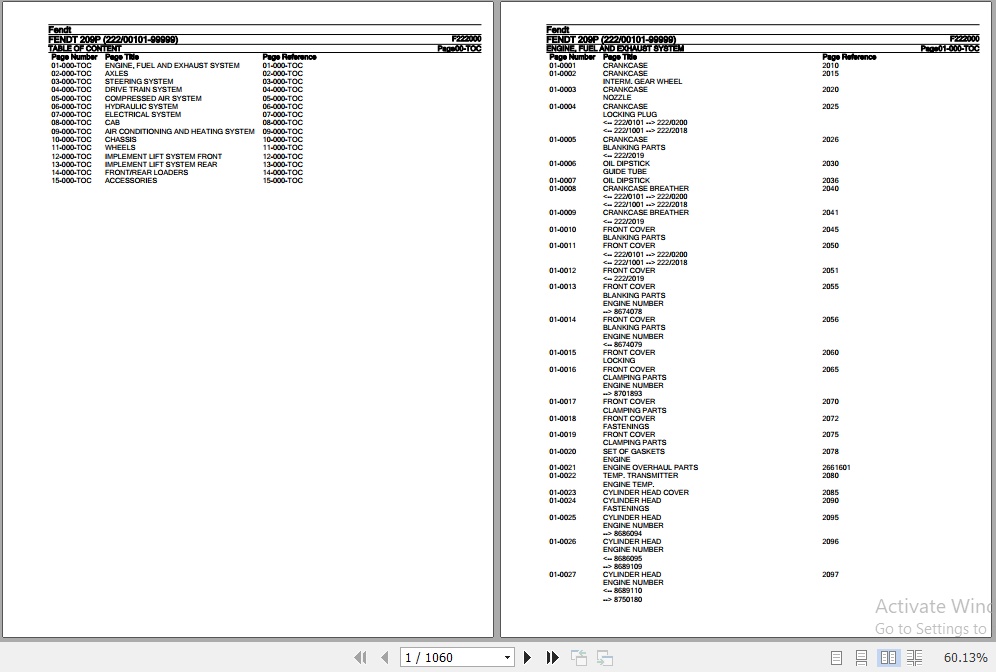 Fendt Tractor 209P Parts Catalog F222000 09.2020 1
