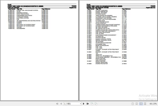 Fendt Tractor 209V Vario S3 Parts Catalog F234000 01.2020 1