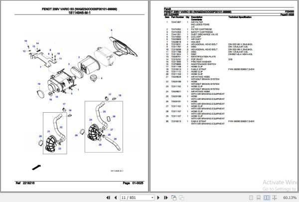 Fendt Tractor 209V Vario S3 Parts Catalog F234000 01.2020 2