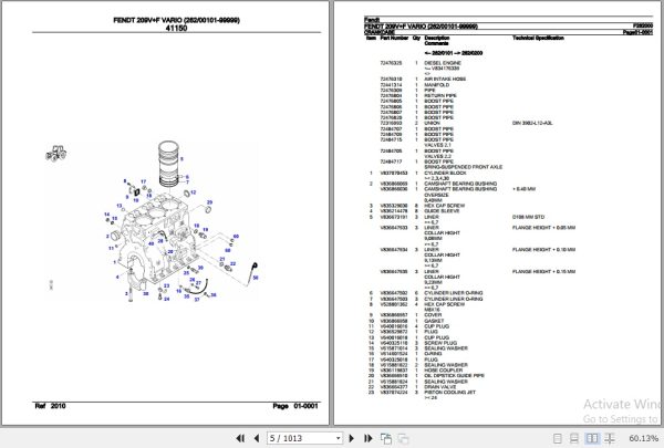 Fendt Tractor 209VF Vario Parts Catalog F262000 01.2020 2