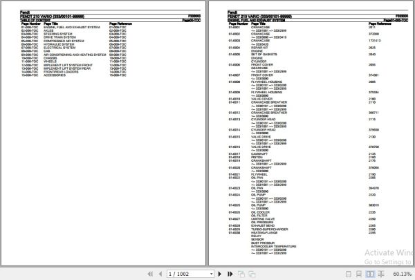Fendt Tractor 210 Vario Parts Catalog F333000 06.2020 1