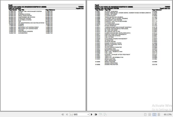 Fendt Tractor 210 Vario S3 Parts Catalog F303000 06.2020 1