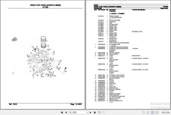 Fendt Tractor 210P Vario Parts Catalog F273000 01.2020 2