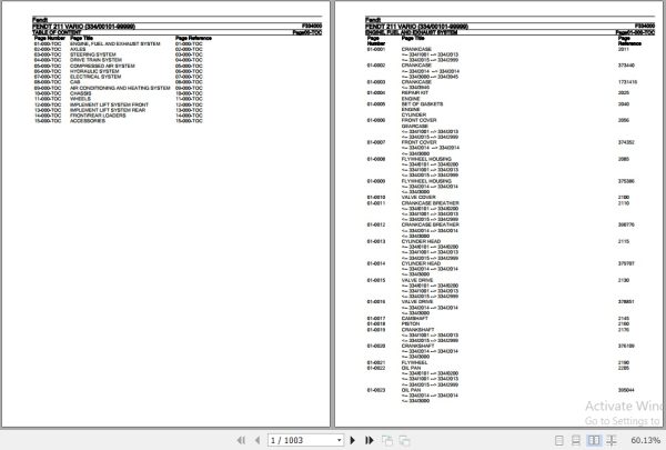 Fendt Tractor 211 Vario Parts Catalog F334000 06.2020 1