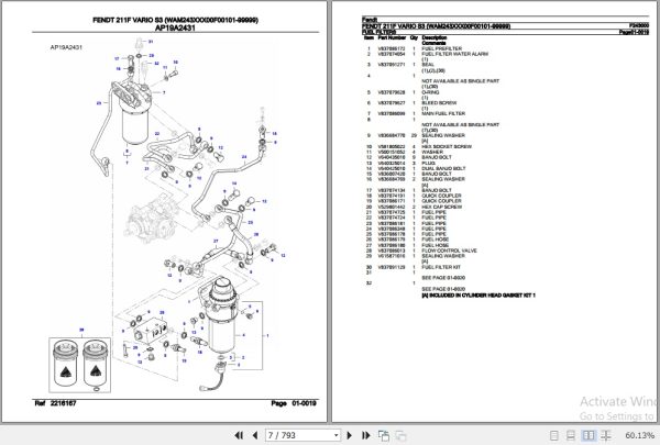 Fendt Tractor 211F Vario S3 Parts Catalog F243000 01.2020 2