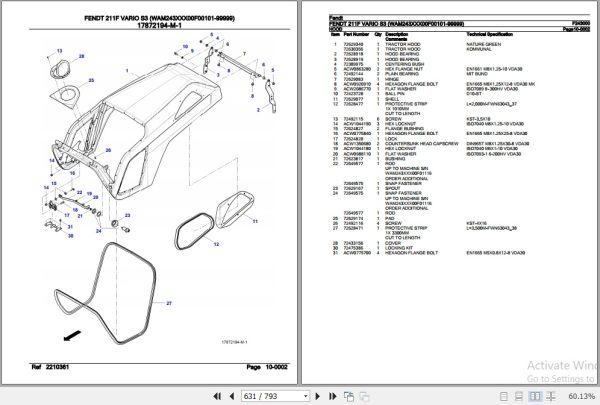 Fendt Tractor 211F Vario S3 Parts Catalog F243000 01.2020 3