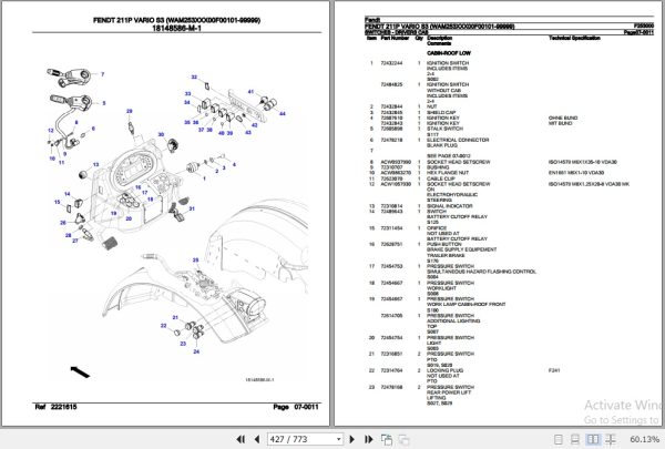 Fendt Tractor 211P Vario S3 Parts Catalog F253000 01.2020 3