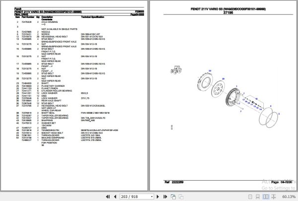 Fendt Tractor 211V Vario S3 Parts Catalog F236000 01.2020 3