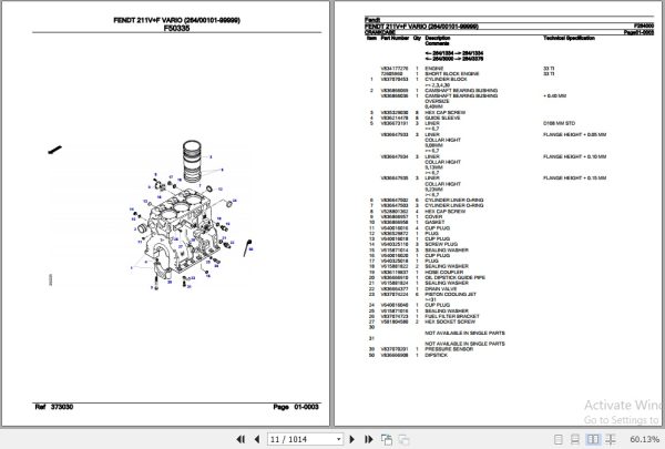 Fendt Tractor 211VF Vario Parts Catalog F264000 01.2020 2
