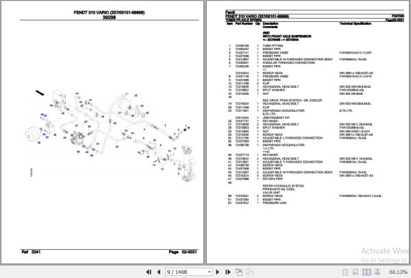 Fendt Tractor 310 Vario SCR Parts Catalog F337000 06.2020 2