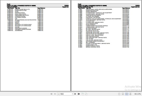 Fendt Tractor 312 Gen 4 Parts Catalog F352000 09.2020 1