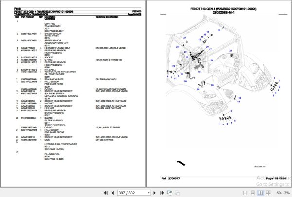 Fendt Tractor 313 Gen 4 Parts Catalog F353000 09.2020 3
