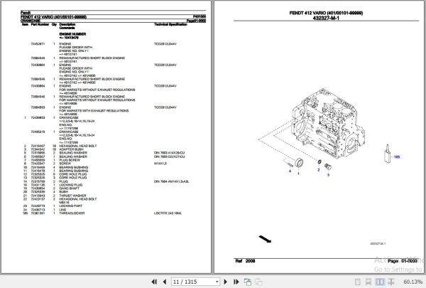 Fendt Tractor 412 Vario Parts Catalog F401000 11.2018 2