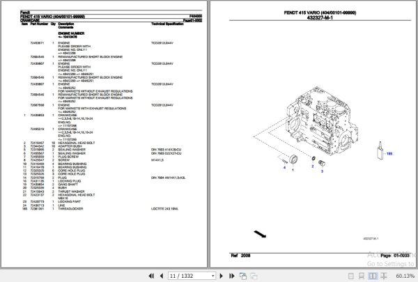 Fendt Tractor 415 Vario Parts Catalog F404000 11.2018 2