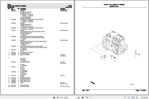 Fendt Tractor 818 Parts Catalog F729000 11.2018 2