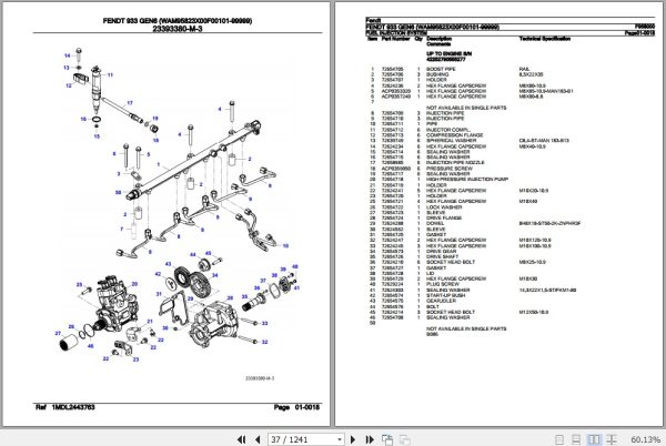 Fendt Tractor 933 Gen6 Parts Catalog F958000 06.2020 2