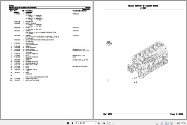 Fendt Tractor 933 SCR Parts Catalog F944000 09.2020 2