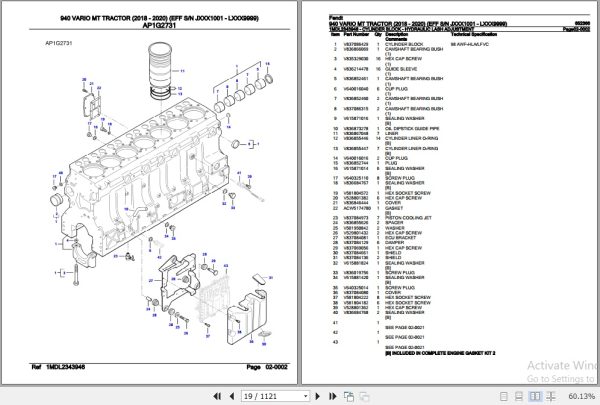 Fendt Tractor 940 Vario MT Parts Catalog 652366 2018 2020 3