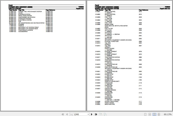 Fendt Tractor Farmer 250V Parts Catalog F205000 09.2020 1