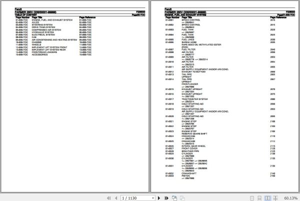 Fendt Tractor Farmer 260V Parts Catalog F206000 09.2020 1