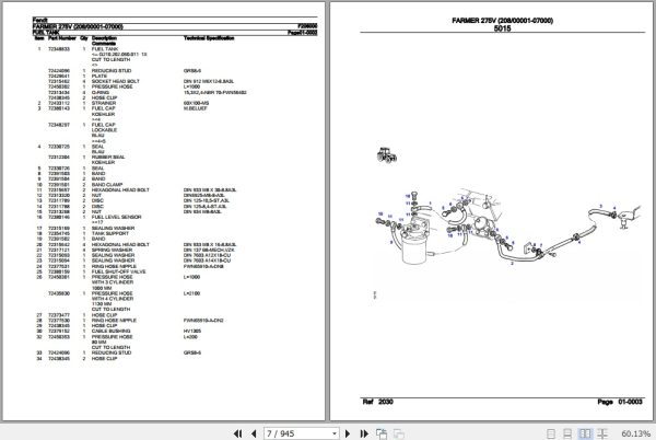 Fendt Tractor Farmer 275V Parts Catalog F208000 09.2020 2