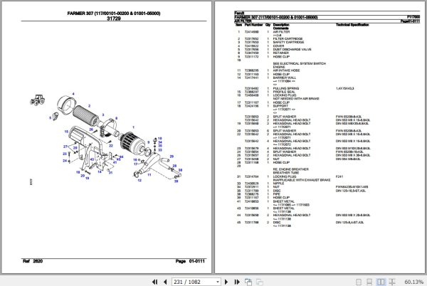Fendt Tractor Farmer 307 Parts Catalog F117000 10.2018 2