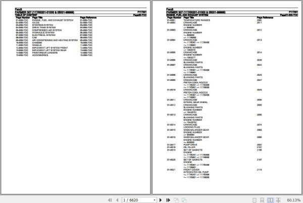 Fendt Tractor Farmer 307 Parts Catalog F117001 01.2020 1