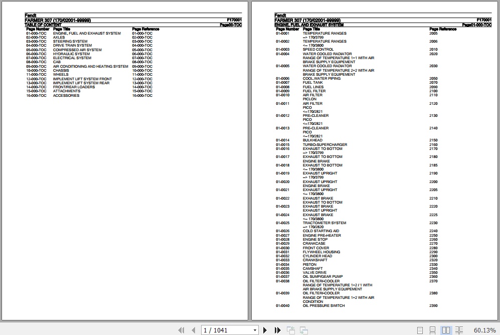 Fendt Tractor Farmer 307 Parts Catalog F170001 11.2018 1