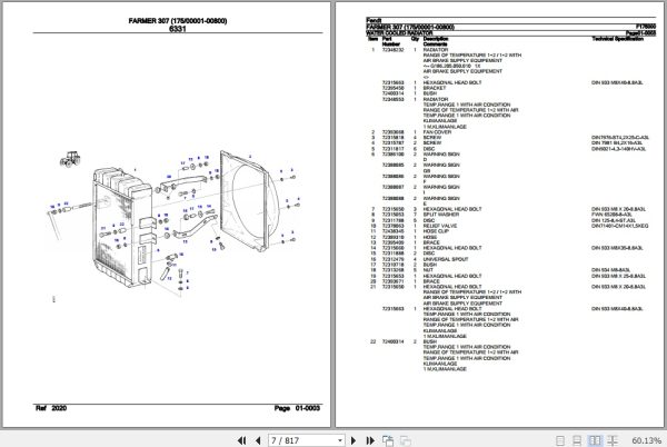 Fendt Tractor Farmer 307 Parts Catalog F175000 11.2018 2