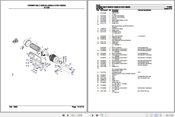 Fendt Tractor Farmer 308 Parts Catalog F118000 10.2018 2