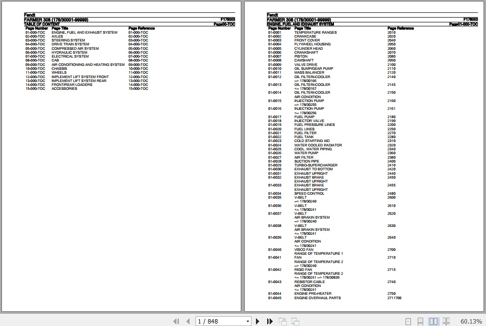 Fendt Tractor Farmer 308 Parts Catalog F178003 09.2020 1