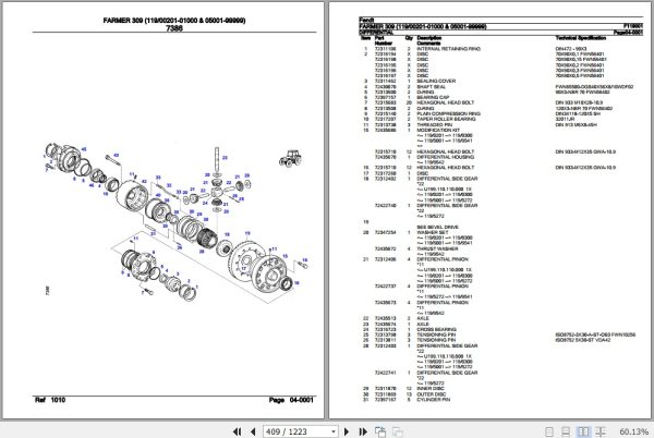 Fendt Tractor Farmer 309 Parts Catalog F119001 01.2020 2