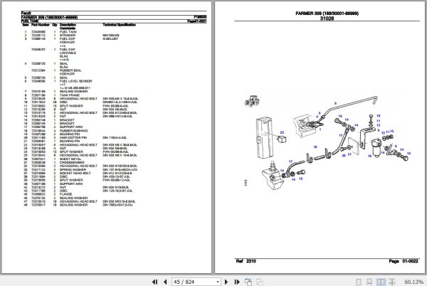 Fendt Tractor Farmer 309 Parts Catalog F186003 11.2018 2