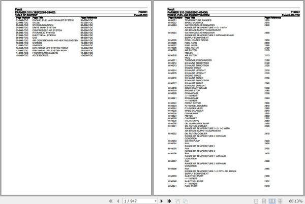 Fendt Tractor Farmer 310 Parts Catalog F192001 11.2018 1