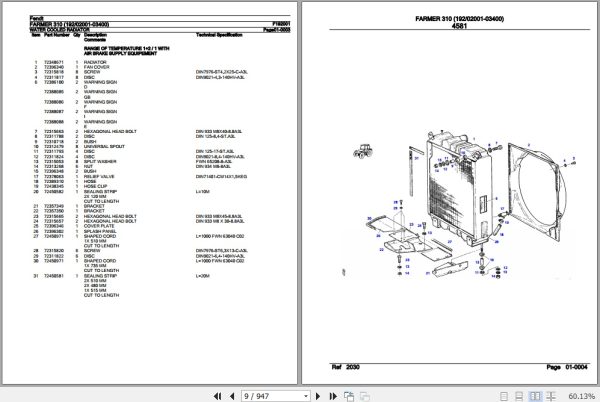 Fendt Tractor Farmer 310 Parts Catalog F192001 11.2018 2
