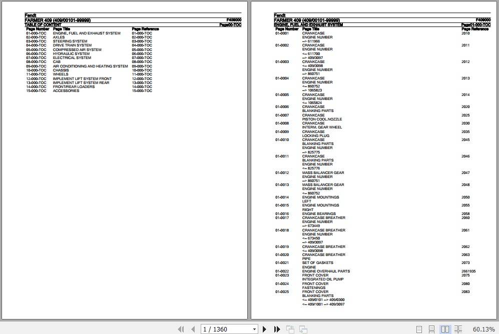 Fendt Tractor Farmer 409 Parts Catalog F409000 09.2020 1