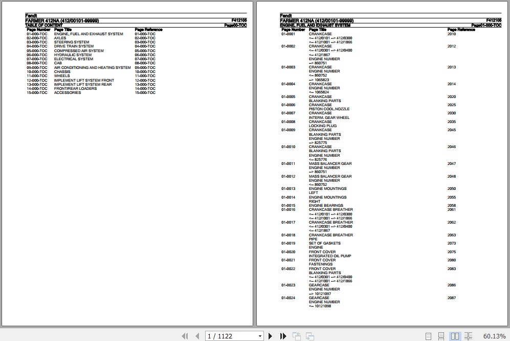 Fendt Tractor Farmer 412NA Parts Catalog F412105 01.2019 1