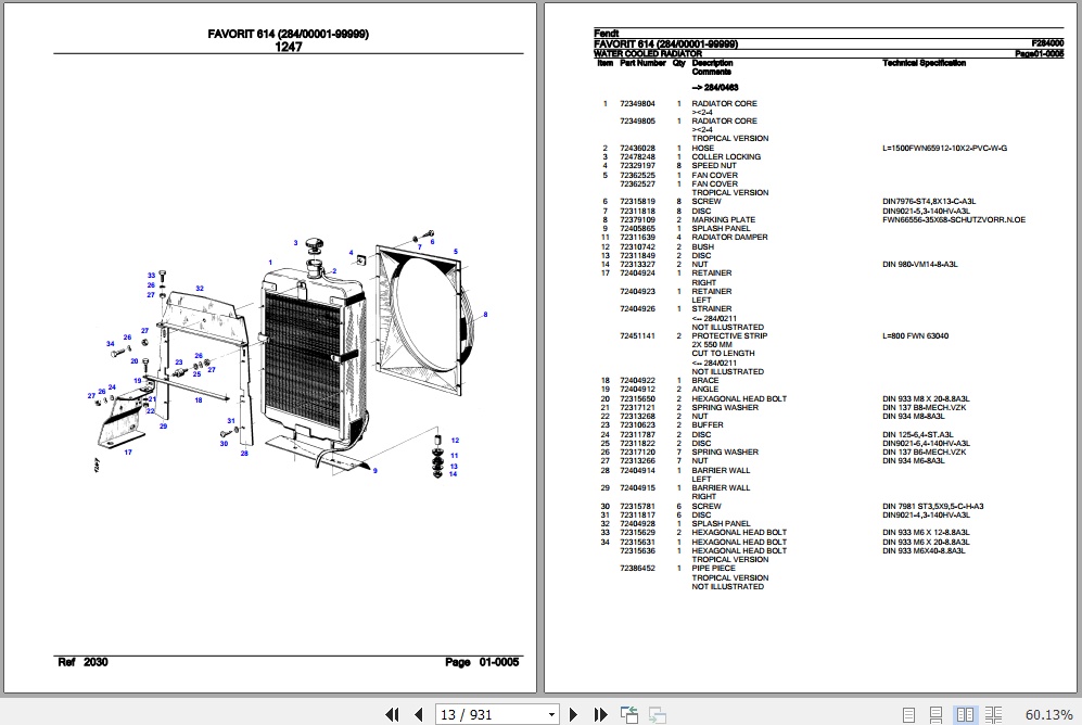 Fendt Tractor Favorit 614 Parts Catalog F284000 11.2018 2