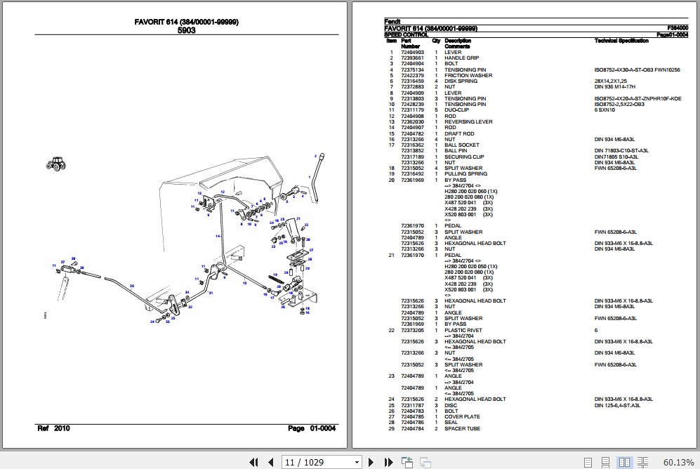 Fendt Tractor Favorit 614 Parts Catalog F384000 11.2018 2